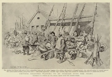 Chinese Soldiers waiting to be ferried over the Peiho